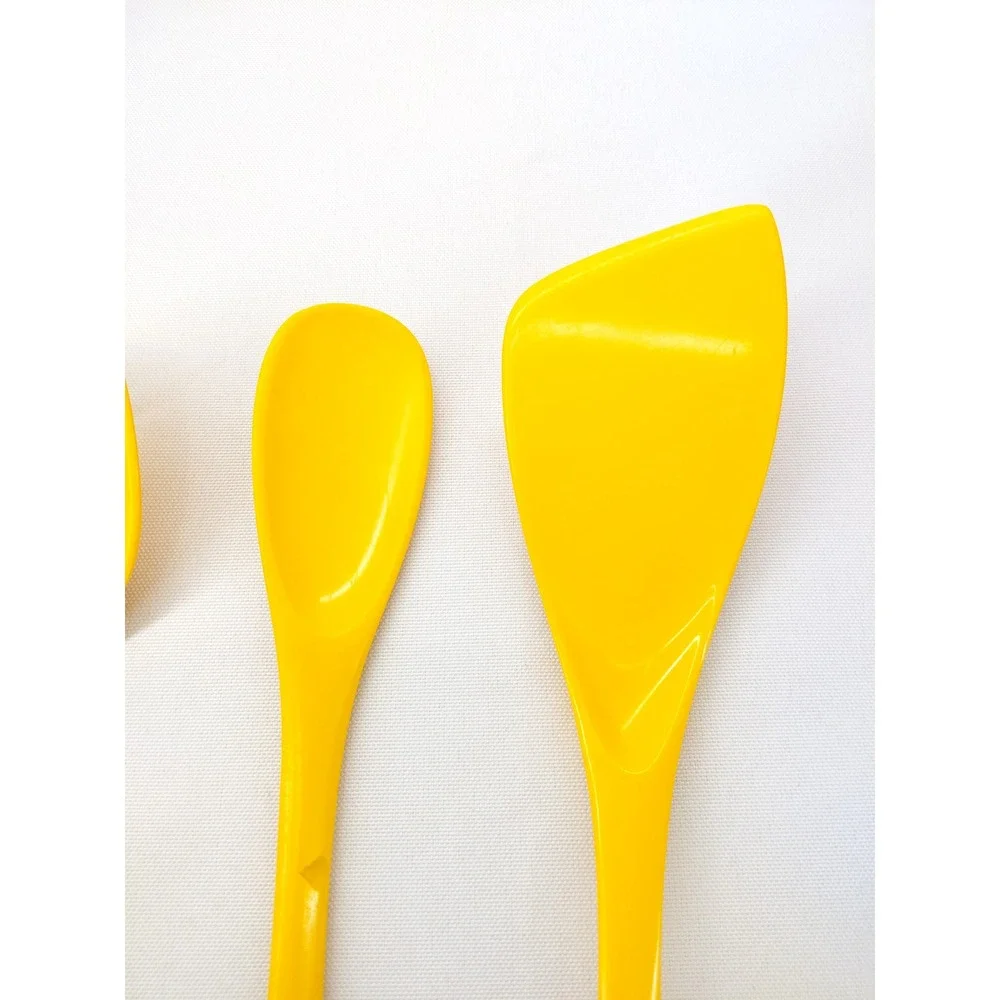Vintage Hutzler Kitchen Utensil Set Yellow Melamine Spoons Spatula 4pc
